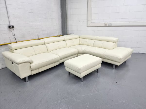 Dfs White Full Leather Electric Recliner Corner Sofa and Footstool - Image 2