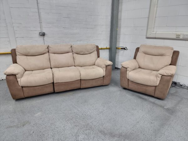 Dfs Two-Tone Cream Suede 3 and 1 Seater Recliner Sofa and Chair