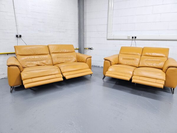 Sofology Tan Leather 3 and 2 Seater Electric Recliner Sofas with Electric Headrest - Image 6