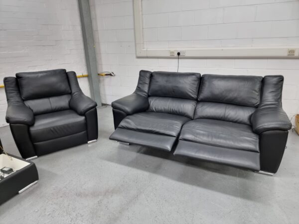 Toon's Black Full Leather 3 and 1 Seater Recliner Sofa and Chair with Ottoman - Image 7