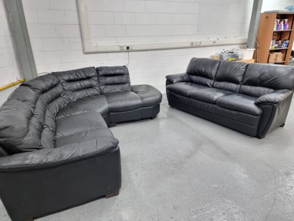 Black Full Leather Corner Sofa and 3 Seater Sofa