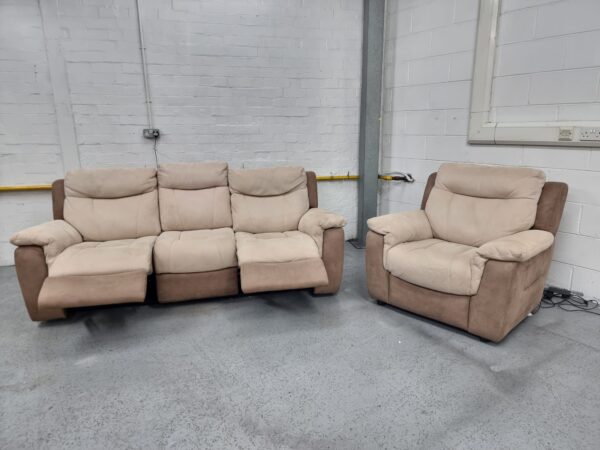 Dfs Two-Tone Cream Suede 3 and 1 Seater Recliner Sofa and Chair - Image 3