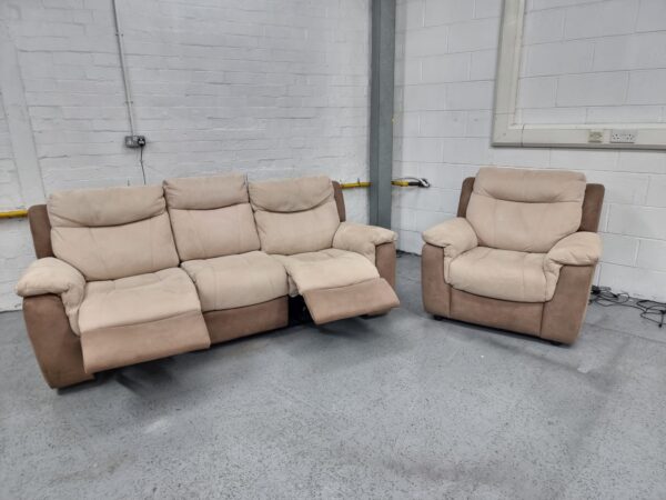 Dfs Two-Tone Cream Suede 3 and 1 Seater Recliner Sofa and Chair - Image 5