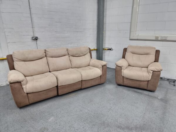 Dfs Two-Tone Cream Suede 3 and 1 Seater Recliner Sofa and Chair - Image 2