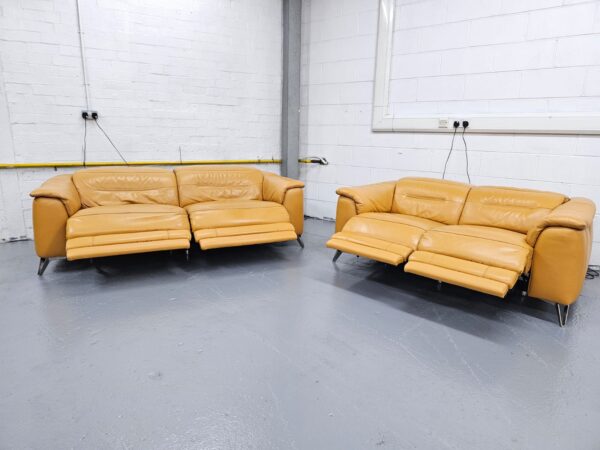 Sofology Tan Leather 3 and 2 Seater Electric Recliner Sofas with Electric Headrest - Image 5