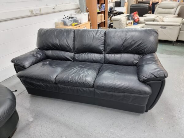 Black Full Leather Corner Sofa and 3 Seater Sofa - Image 2