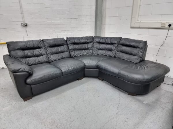 Black Full Leather Corner Sofa and 3 Seater Sofa - Image 3