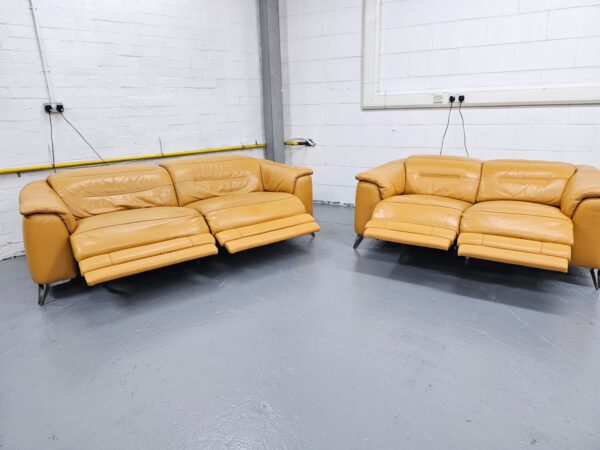 Sofology Tan Leather 3 and 2 Seater Electric Recliner Sofas with Electric Headrest - Image 4