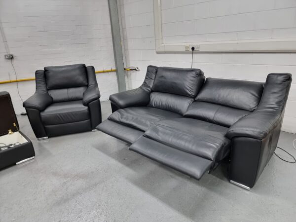 Toon's Black Full Leather 3 and 1 Seater Recliner Sofa and Chair with Ottoman - Image 6