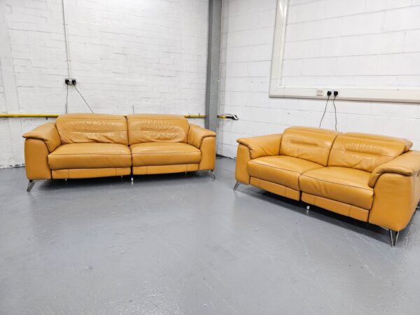 Sofology Tan Leather 3 and 2 Seater Electric Recliner Sofas with Electric Headrest - Image 3