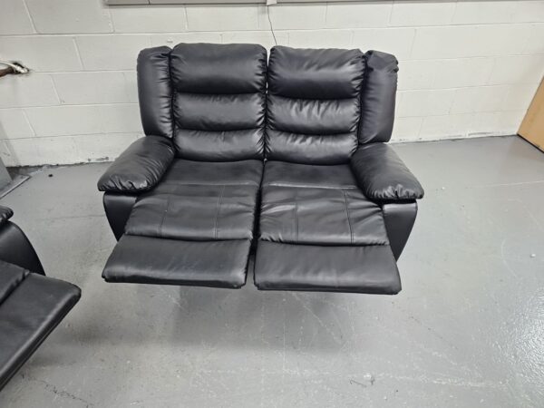 Black Leather 3 and 2 Seater Recliner Sofas with Cup Holders - Image 8