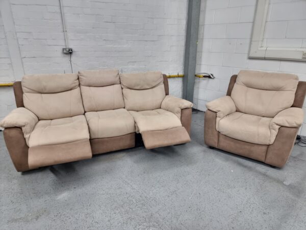 Dfs Two-Tone Cream Suede 3 and 1 Seater Recliner Sofa and Chair - Image 6