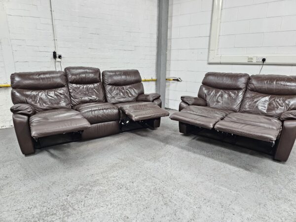 Harvey’s Brown Leather 3 and 2 Seater Manual Recliner Sofas - Image 5
