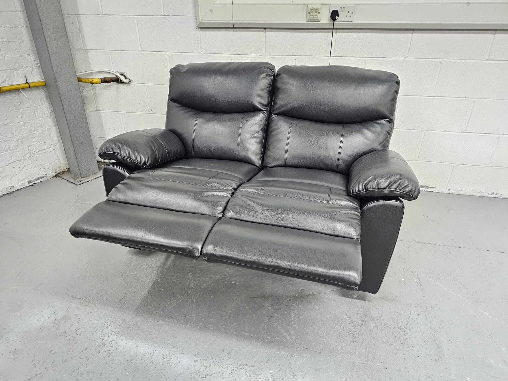 Divano Black Leather 2 Seater Manual Recliner Sofa