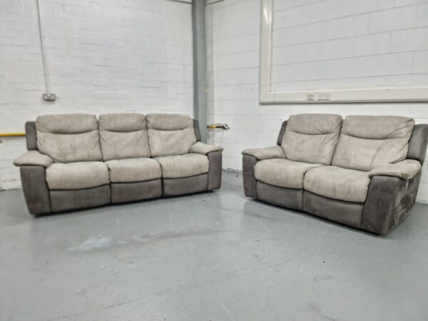 Dfs Two-Tone Suede 3 and 2 Seaters Manual Recliner Sofas - Image 2