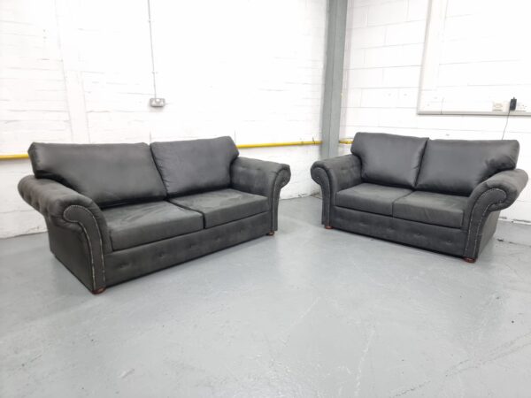 Oakland Charcoal Suede 3 and 2 Seater Sofas - Image 2