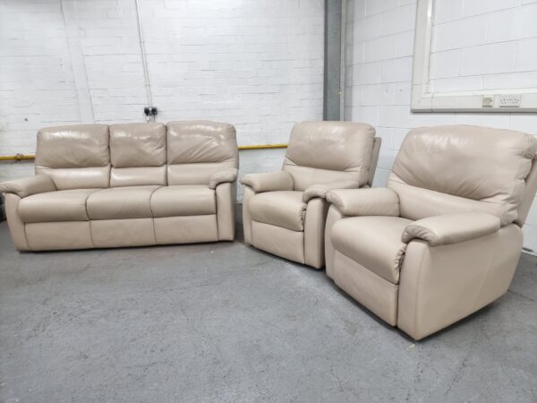 G Plan Full Leather 3 Piece Suite Sofa and Chairs - Image 2