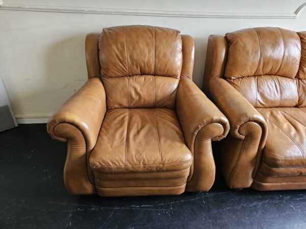 Italian Tan Leather 2 and 1 Seater Sofa and Chair - Image 3