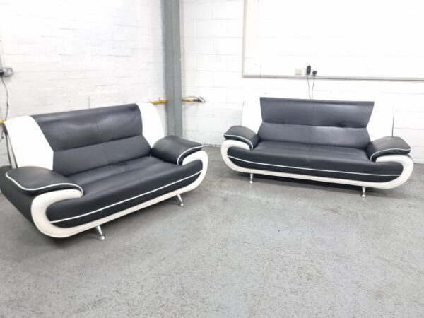 Black and White Leather 2 Seater Sofas - Image 2