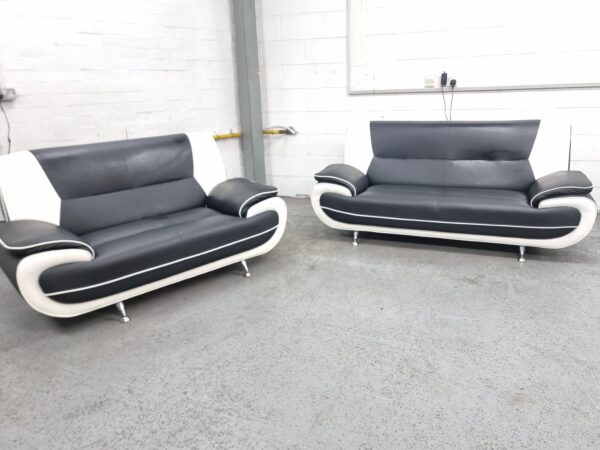 Black and White Leather 2 Seater Sofas - Image 5