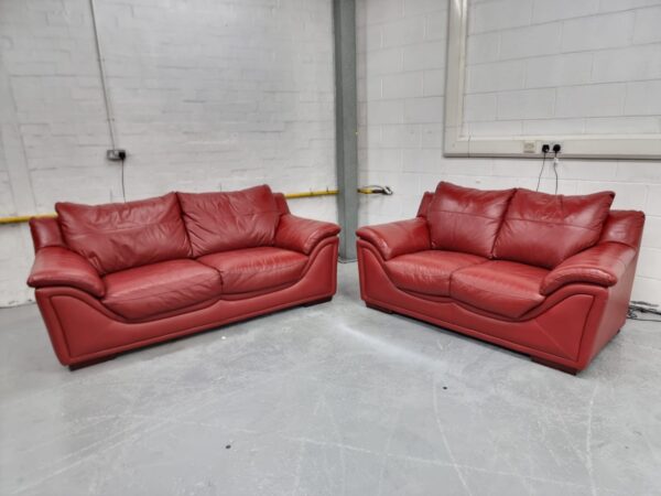 Red Full Leather 3 and 2 Seater Sofas