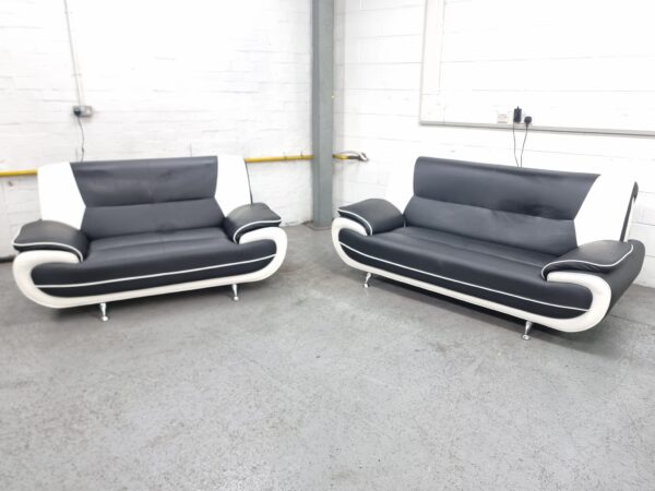 Black and White Leather 2 Seater Sofas - Image 6