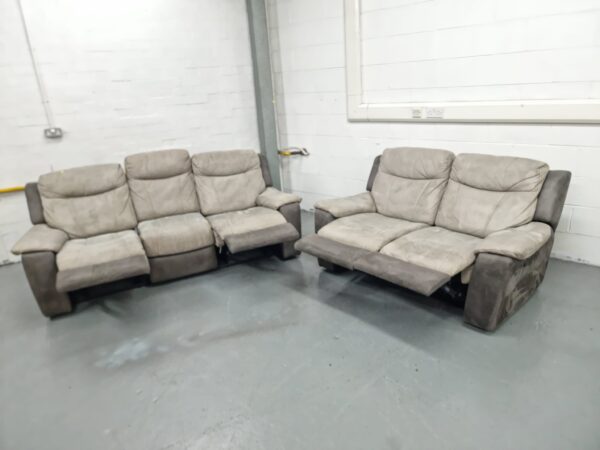 Dfs Two-Tone Suede 3 and 2 Seaters Manual Recliner Sofas - Image 6