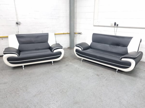 Black and White Leather 2 Seater Sofas