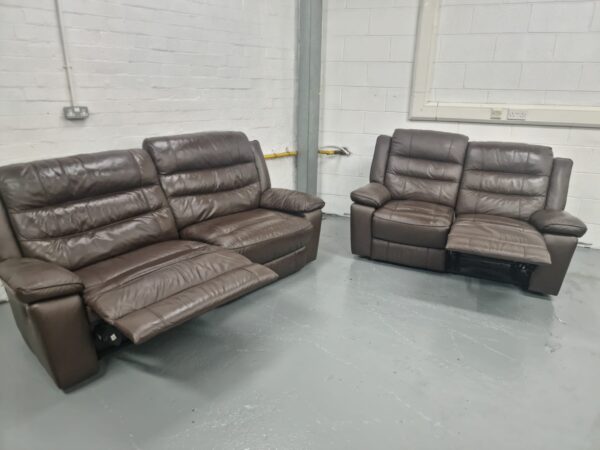 Scs Brown Leather 3 and 2 Seater Manual Recliner Sofas - Image 6
