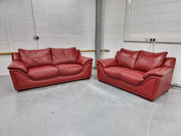Red Full Leather 3 and 2 Seater Sofas - Image 3