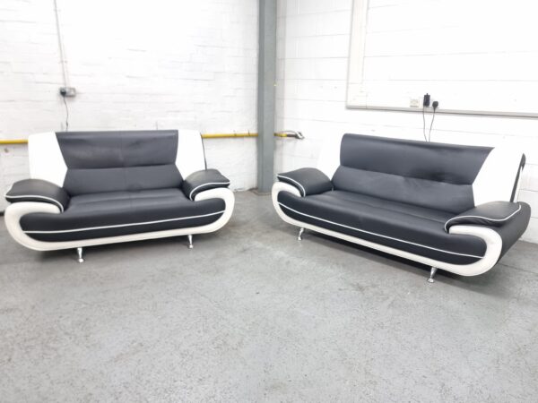 Black and White Leather 2 Seater Sofas - Image 3