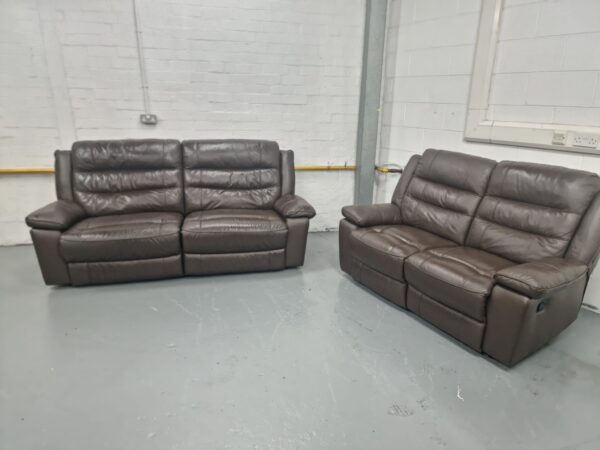 Scs Brown Leather 3 and 2 Seater Manual Recliner Sofas - Image 3
