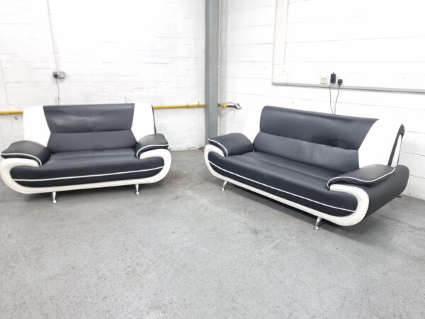 Black and White Leather 2 Seater Sofas - Image 4