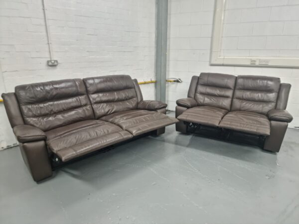 Scs Brown Leather 3 and 2 Seater Manual Recliner Sofas - Image 5