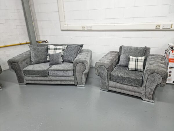 Grey 3 Piece Suite Sofas and Chair - Image 4