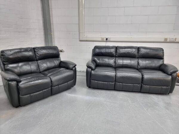 Dfs Dark Grey Leather 3 and 2 Seater Sofas - Image 2