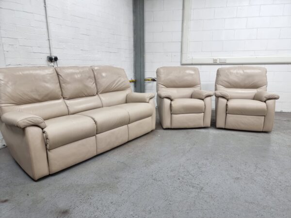 G Plan Full Leather 3 Piece Suite Sofa and Chairs - Image 5