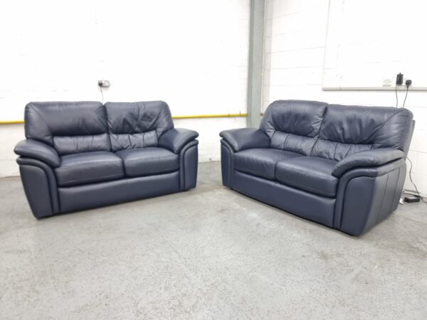 Dfs Premium Blue Leather High 2 Seaters Sofas - Image 4