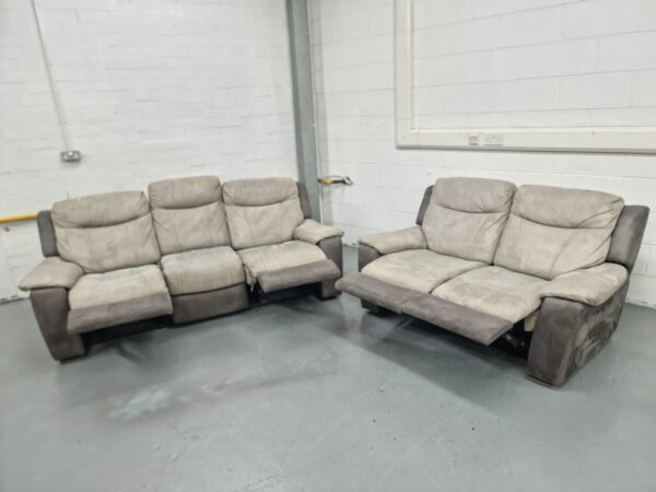 Dfs Two-Tone Suede 3 and 2 Seaters Manual Recliner Sofas - Image 4