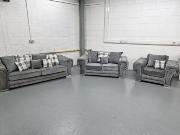 Grey 3 Piece Suite Sofas and Chair - Image 2