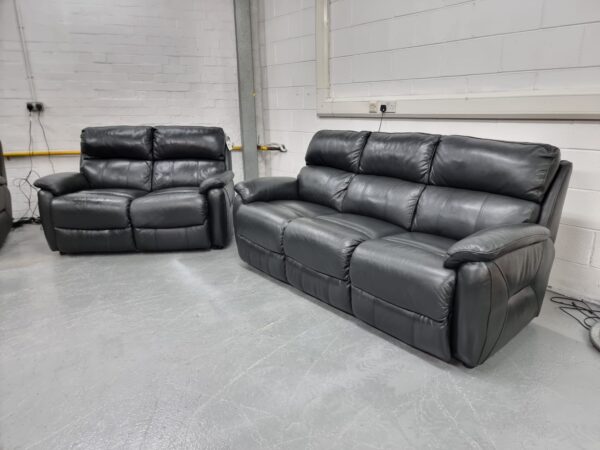 Dfs Dark Grey Leather 3 and 2 Seater Sofas - Image 4