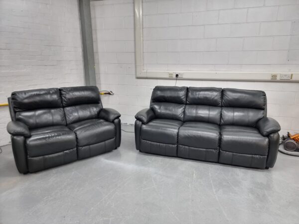Dfs Dark Grey Leather 3 and 2 Seater Sofas