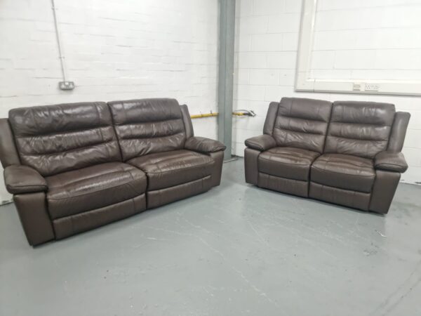 Scs Brown Leather 3 and 2 Seater Manual Recliner Sofas - Image 4