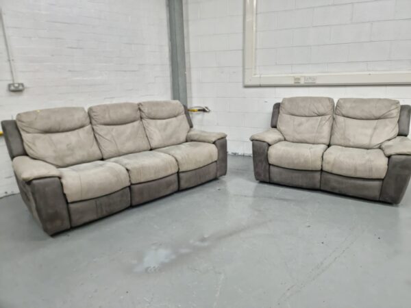 Dfs Two-Tone Suede 3 and 2 Seaters Manual Recliner Sofas - Image 3