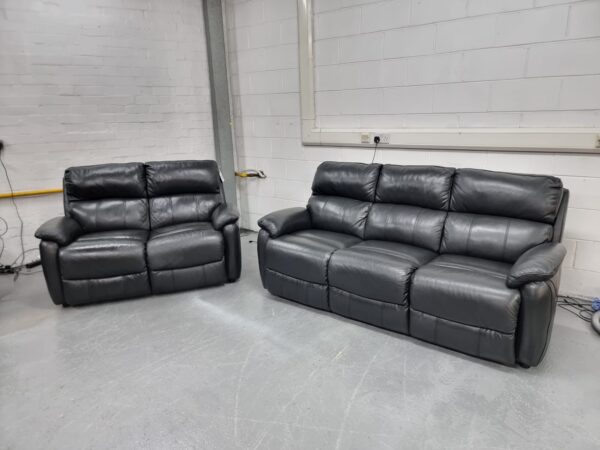 Dfs Dark Grey Leather 3 and 2 Seater Sofas - Image 3