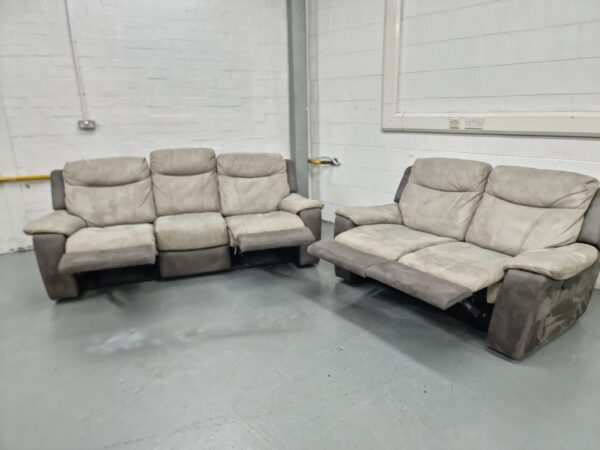 Dfs Two-Tone Suede 3 and 2 Seaters Manual Recliner Sofas - Image 5