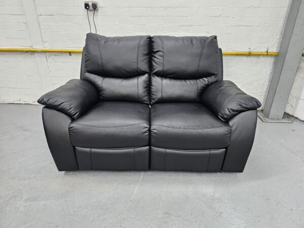 Black Leather 2 Seater Manual Recliner Sofa