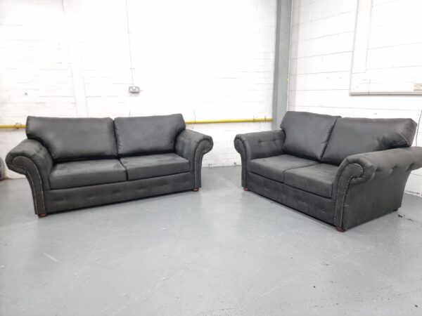 Oakland Charcoal Suede 3 and 2 Seater Sofas - Image 4