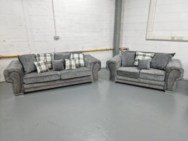 Grey 3 Piece Suite Sofas and Chair - Image 3