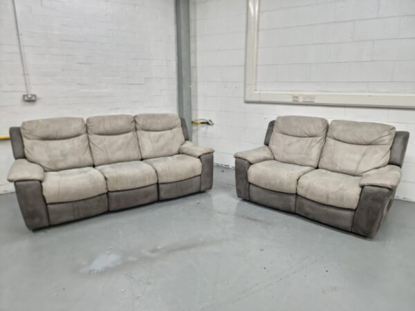 Dfs Two-Tone Suede 3 and 2 Seaters Manual Recliner Sofas